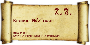 Kremer Nándor névjegykártya